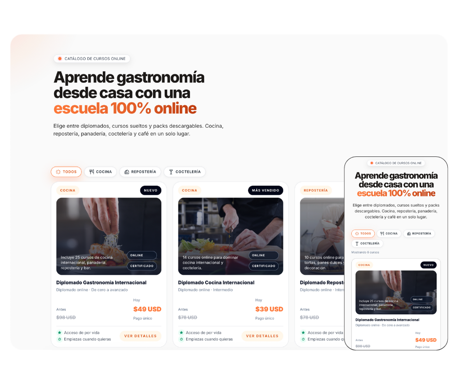 Mockup de Cursos de Cocina TV